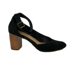 Soludos Shoes Womens Sz 7.5 Black Leather D'Orsay Heels Ankle Strap Stacked Heel